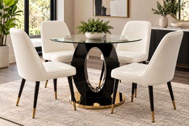 Round Glass Dining Table with 4 Chairs