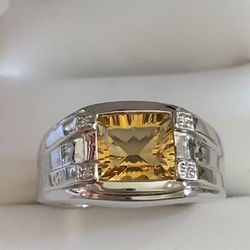 3 ct very good cut Citrine gemstone on Sterling silver ring, size 7 and size 7.5