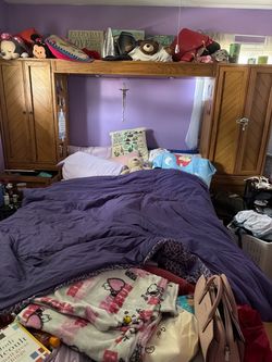 Wood Wall Unit Bed Frame with Storage