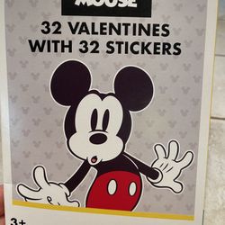 32 VALENTINES MICKEY CARDS WITH STICKERS 