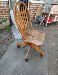 Vintage Oak Windsor Style Rolling Desk Chair