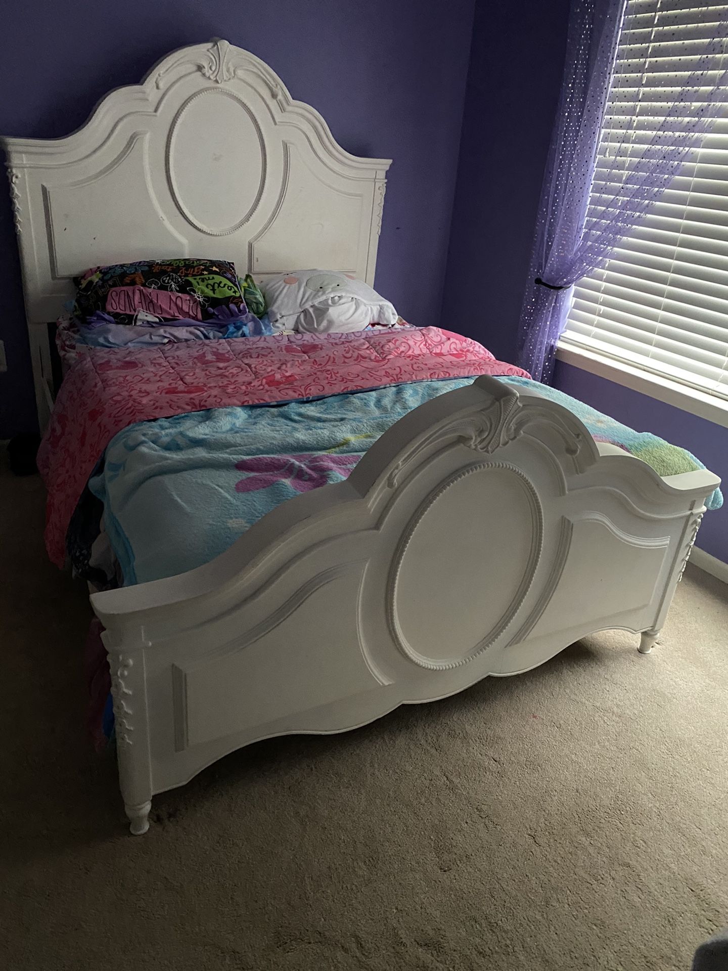 All white full bedroom set w/ mattress and box spring