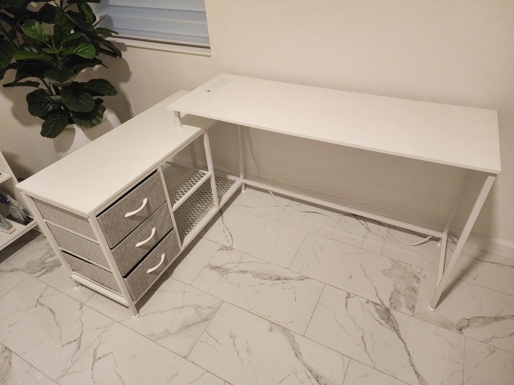 63 Inch L Shaped Desk with Power Outlets