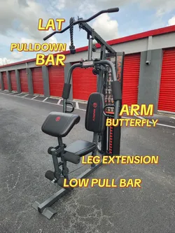 Gym all in one. One for all. 20 exercises over. Lat Pulldown Bar,  Butterfly  Arm,  Leg Extension,  Low Pull Bar.  Delivery for extra