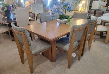 Mid-Century Modern Natural Dining Table + 6 Side Chairs