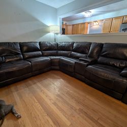 Dark Brown Leather Reclining Sectional 