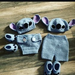 Disfraz De Stitch Tejido A Crochet Talla 0/3 /6