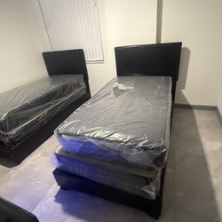 2 Twin Size Bed Frame With 2 Mattress Set. All New Furniture Free Delivery Free Installation 