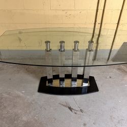 Large Solid Glass And Stone Table 71” X 40”