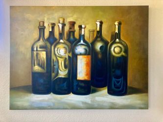 Z gallery Large Oil Wine Bottle painting art— Still Life