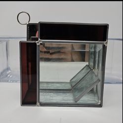 Vintage Geometric Shape Maroon & Mirrored Hanging Stained Glass Light Catcher