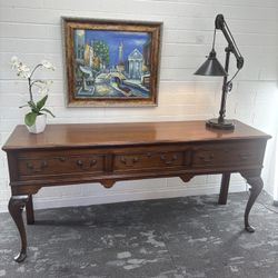 Vintage Queen Anne–Style Mahogany Writing Desk / Console Table