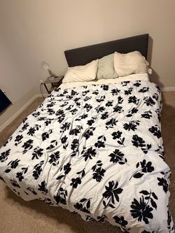 Queen Bed Set – Modern Upholstered Bed Frame w/ Headboard + Hybrid Mattress