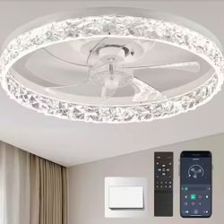 20 in. Indoor Modern White Crystal Flush Mount Ceiling Fan