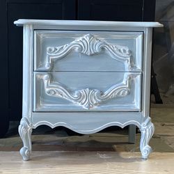 Shabby Chich French Provincial Nightstand , Blue & White Glaze 