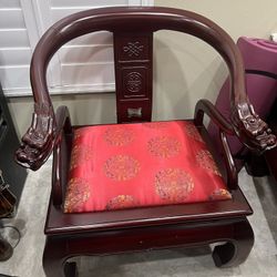 Antique Asian Cherrywood Chair With Attached Cushion 