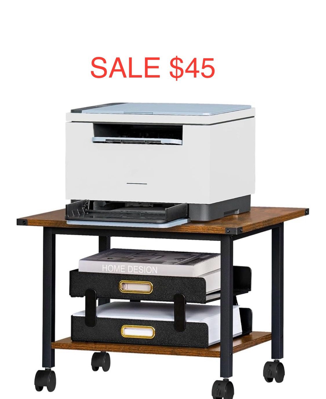 Like NEW Large Printer Stand w/Storage Under Desk Shelf, Desktop Stand Organizer / bar cart on wheels. 