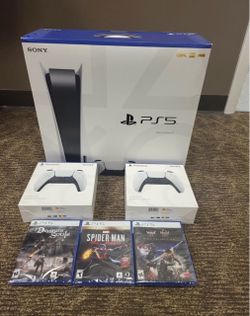 Sony PlayStation 5 PS5 Console Disc Version 3 Games + 2 Controller Bundle.