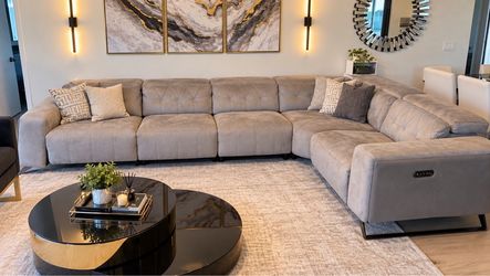 Large Gray Sectional Sofa with Power Recliners