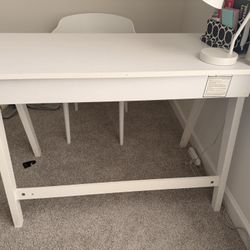 (2) White Wooden Desks With Wide Drawer