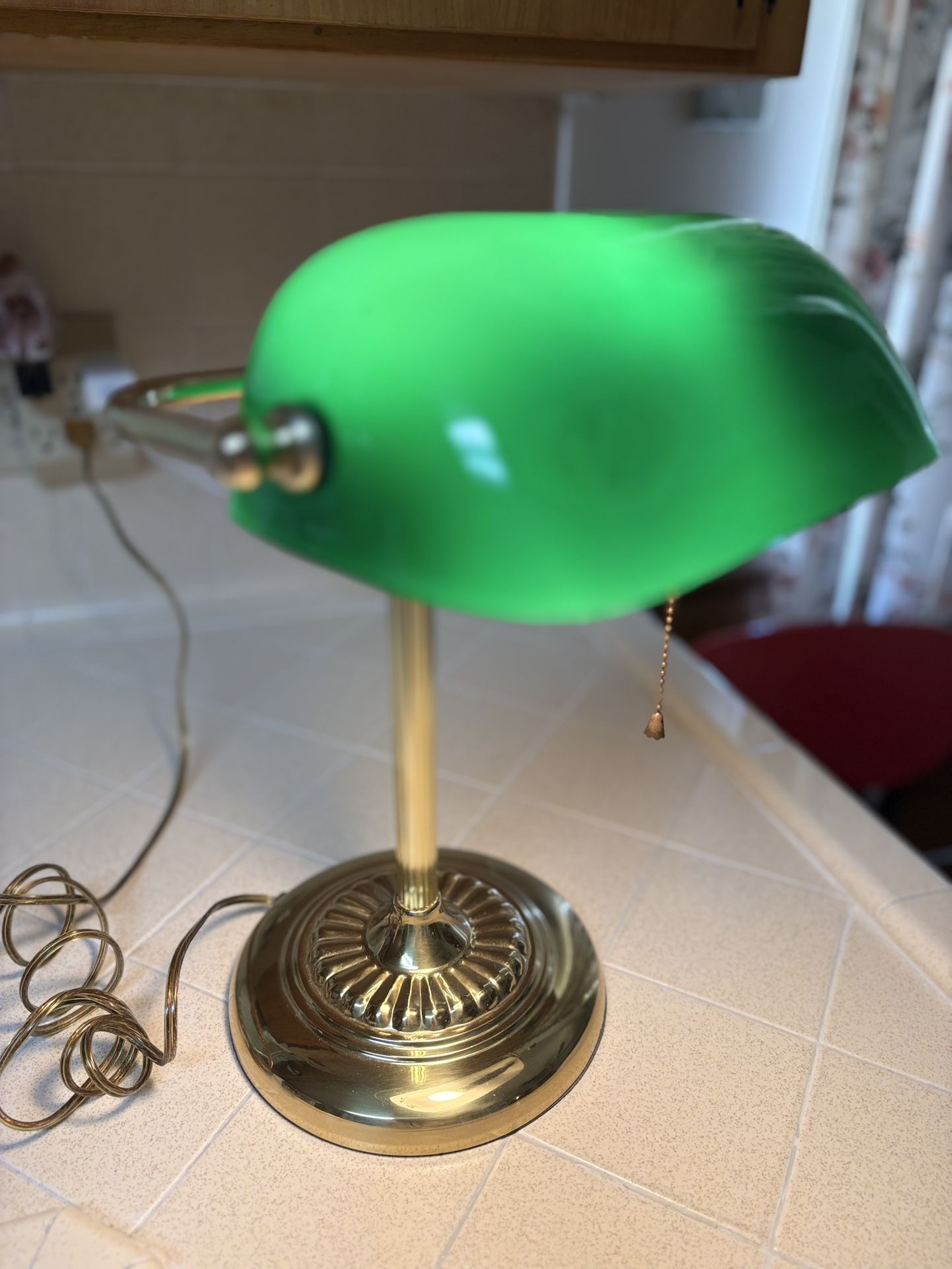 Vintage Green Brass Bankers Desk Lamp with Pull String Underwriters Laboratories Inc