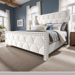 White Luxury Upholstered Bed Frame - Excellent Condition