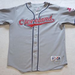 Vintage Cleveland Indians Jersey XL Majestic Gray Button Up Stitched Chief Wahoo