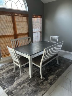 4-piece Charcoal and Wire-brushed White Rectangular Table Set