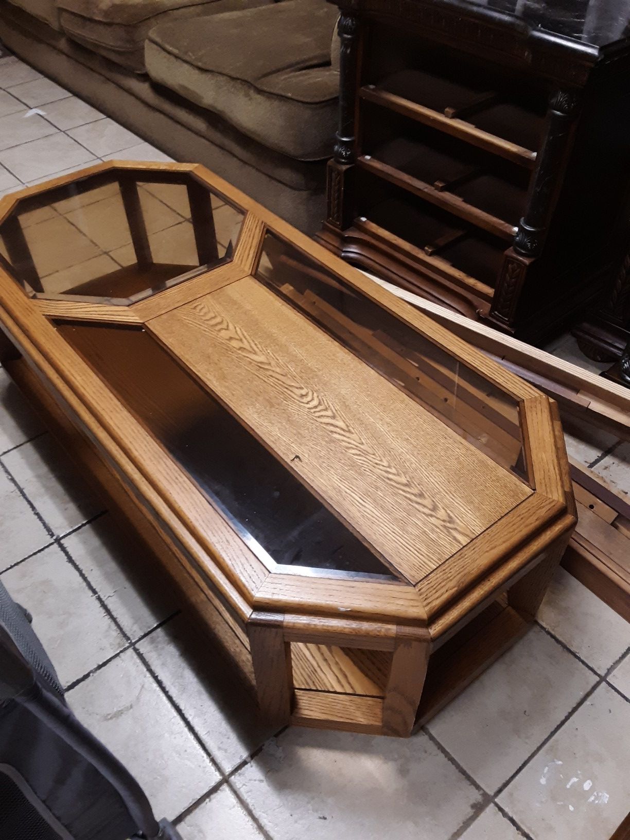 Wooden glass coffee table