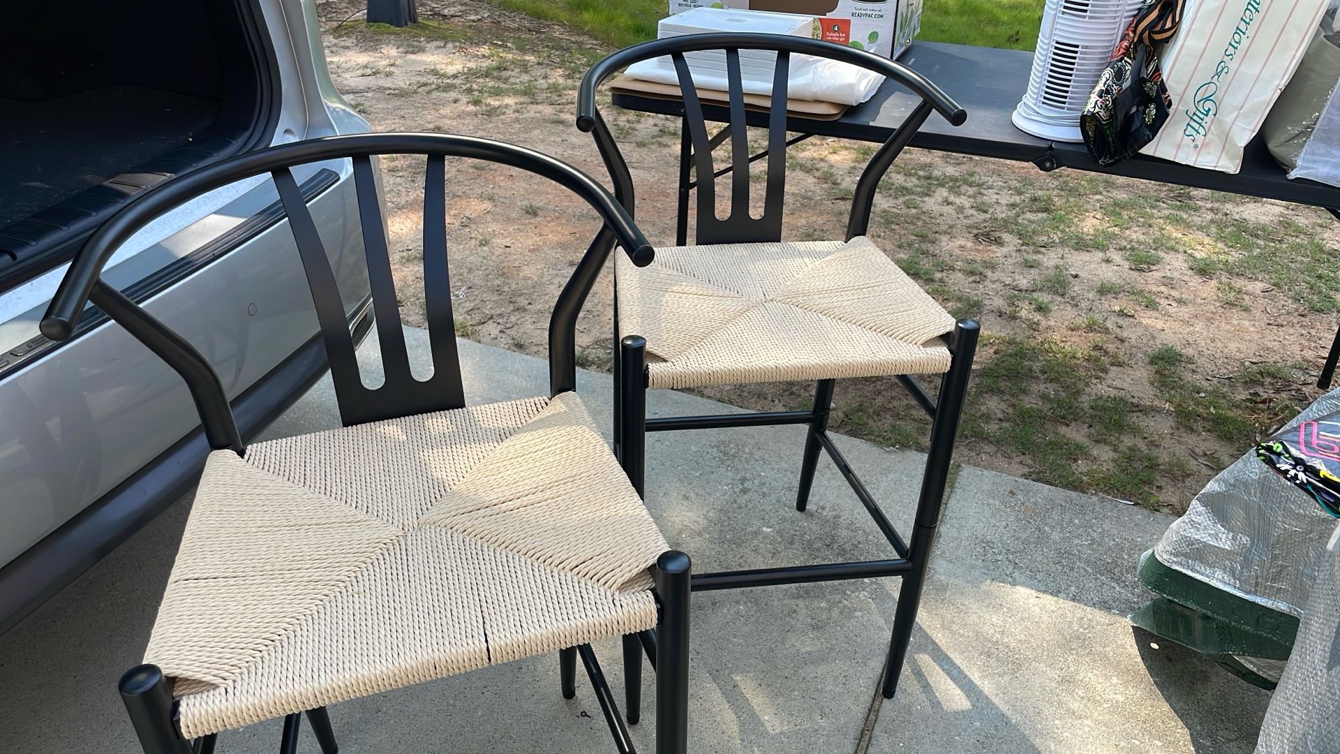 Metal Bar Stools W/ Roped Weave Seats