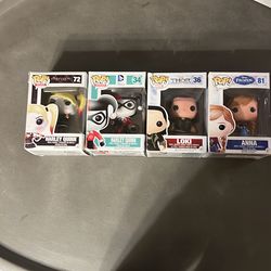 Funko Pop Lot of 4 – Harley Quinn #72 & #34, Loki #36, Frozen Anna #81 – With Boxes
