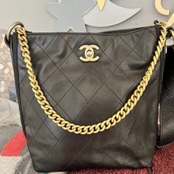 CHANEL Matelasse Hobo Bag Calf 2way Black 