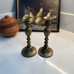 Pair of mid-19th century brass diamond-pattern candlesticks