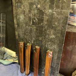 4 Ft Marble Top Table And 2 Cast Iron Chairs 