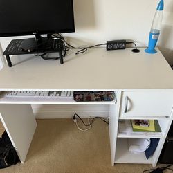 White Computer Desk with Grey Chair