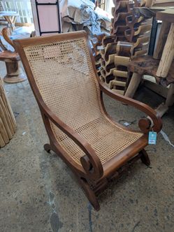 Cane and mahogany wood accent chair