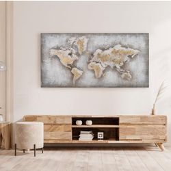 World Map Art 3d Gold 