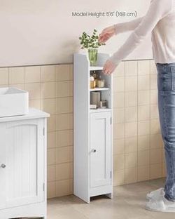 New Small White Bathroom Floor Cabinet with Adjustable Shelves