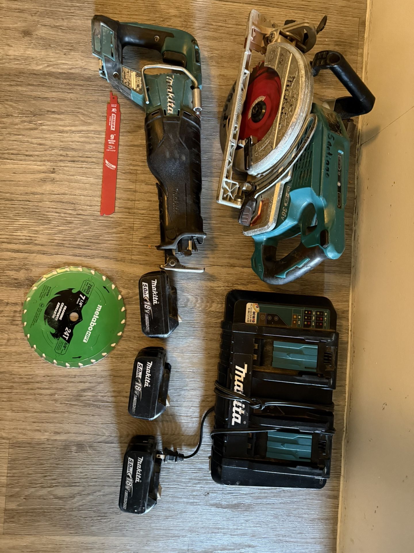 Makita circular saw, sawzall, 3 battery 5.0
