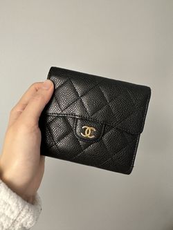 Chanel CF calfskin caviar gold-tone metal black wallet for Sale in