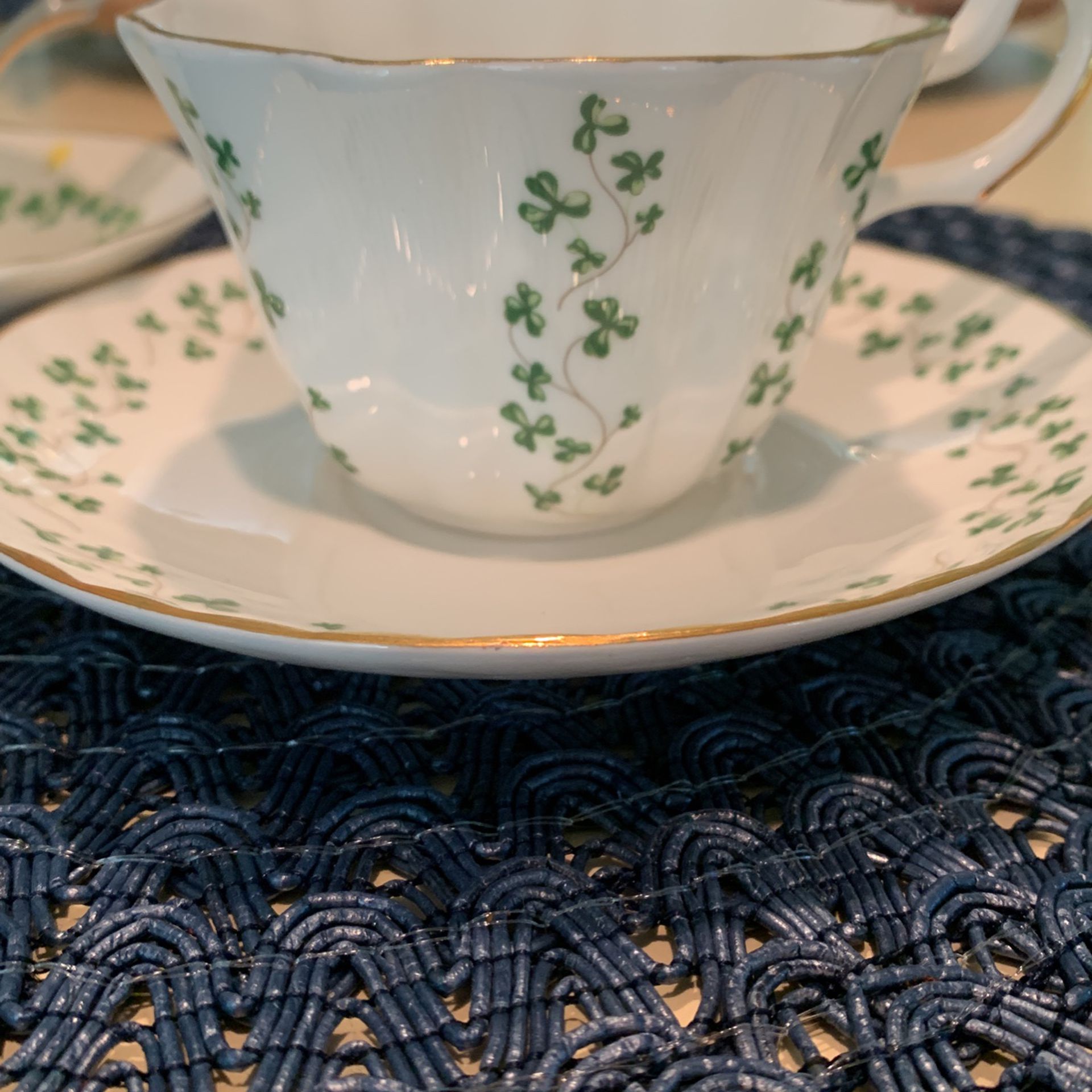  Shamrocks Vine Gilded  White Green Royal Tara  Galway, Republic of, England fine bone china tea cup and saucer