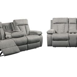 NEW!!! Mitchiner Fog Reclining Sofa and Loveseat