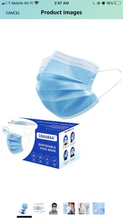 Disposable Face Mask 3Ply with Earloop Face Masks for Protection, 50 PCS