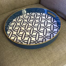 Spsyrine Round Decorative Tray, Plastic Serving Table Tray with Handles for Breakfast, Modern Ottoman Tray for Coffee Table, Bathroom, Kitchen, Living