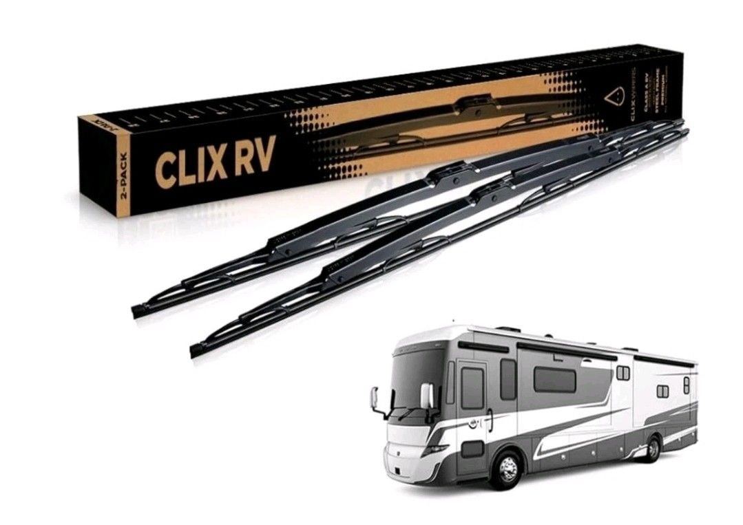 ClixWipers RV 2-Pack 32" + 32" Class-A OEM Heavy Duty Replacement All-Weather Steel Windshield Wipers for Jumbo Hook Arms - w/Saddle Adapter (Set of 2