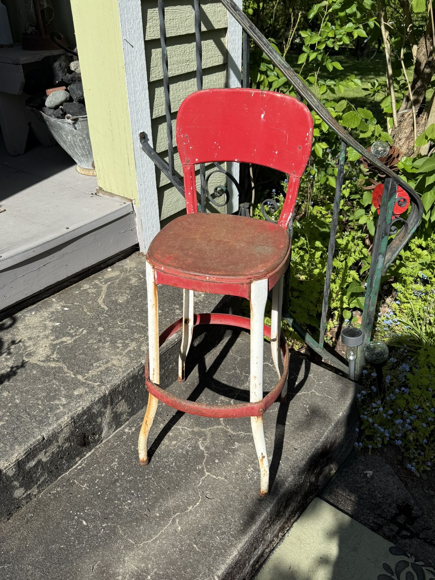 Vintage Red Metal Stool/ Chair