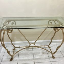 White Gold Wrought Iron & Glass Table