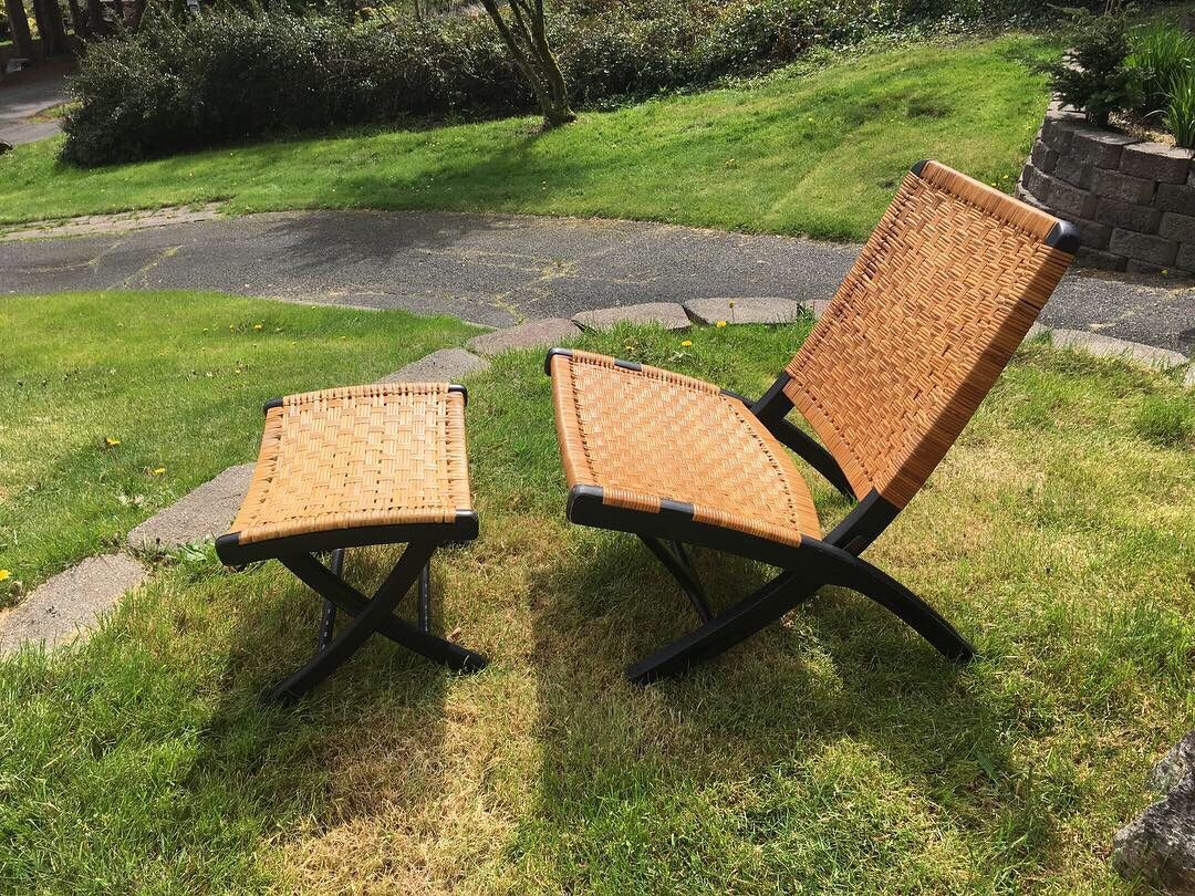 Mid Century Rattan Chair and Ottoman