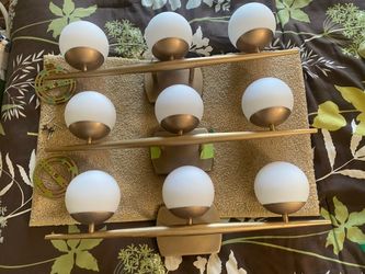 Set Of 3 Retro/modern Contemporary Brushed Brass 3 Light Bulb Light Fixtures W/brackets Hardware