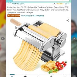 Pasta Machine, ISILER 9 Adjustable Thickness Settings Pasta Maker, 150 Roller Noodles Maker with Aluminum Alloy Rollers and Cutter for Pasta, Spaghett